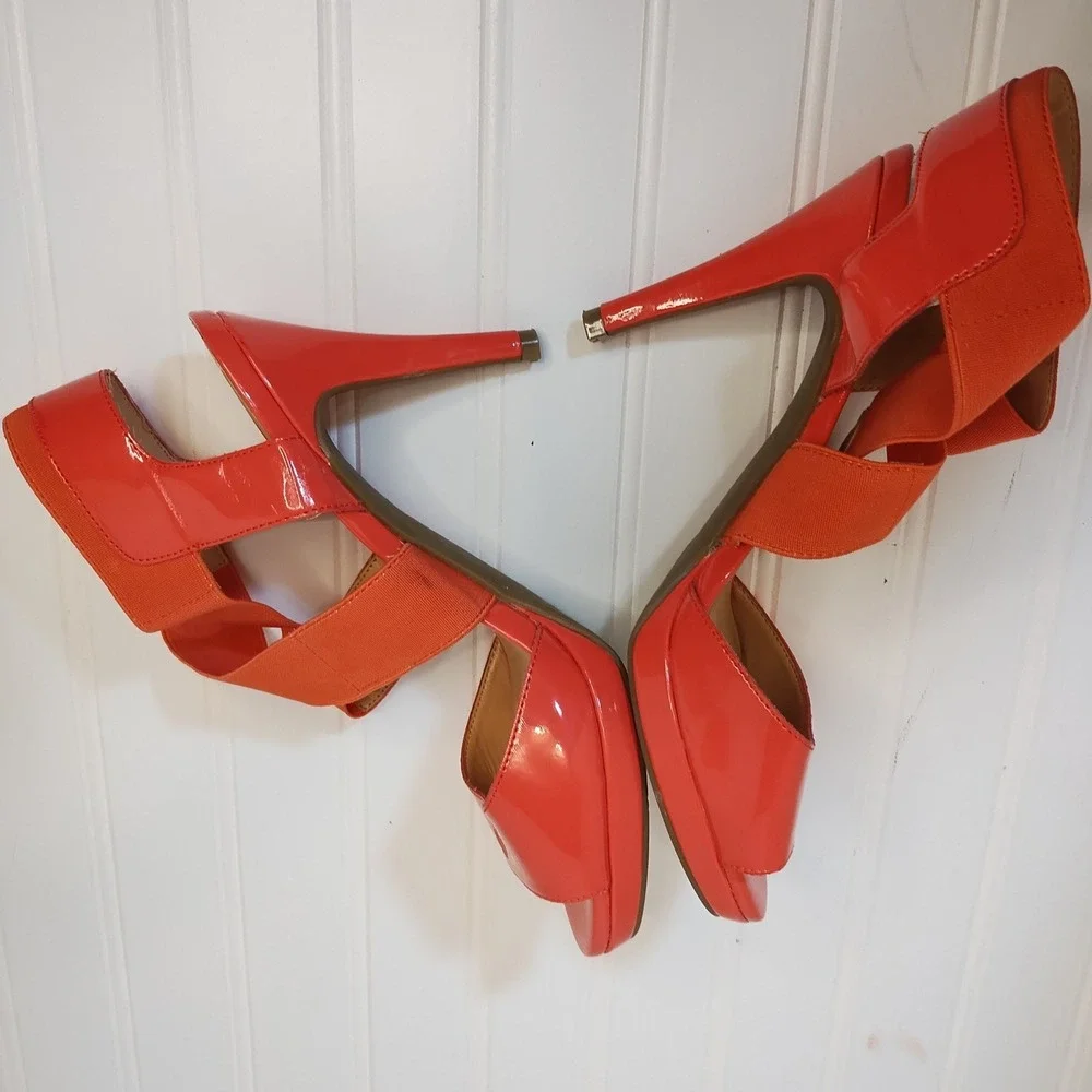 Liz Claiborne Coral Orange Open‎ Toe Platform Stiletto Sandals Womens 8M Strappy